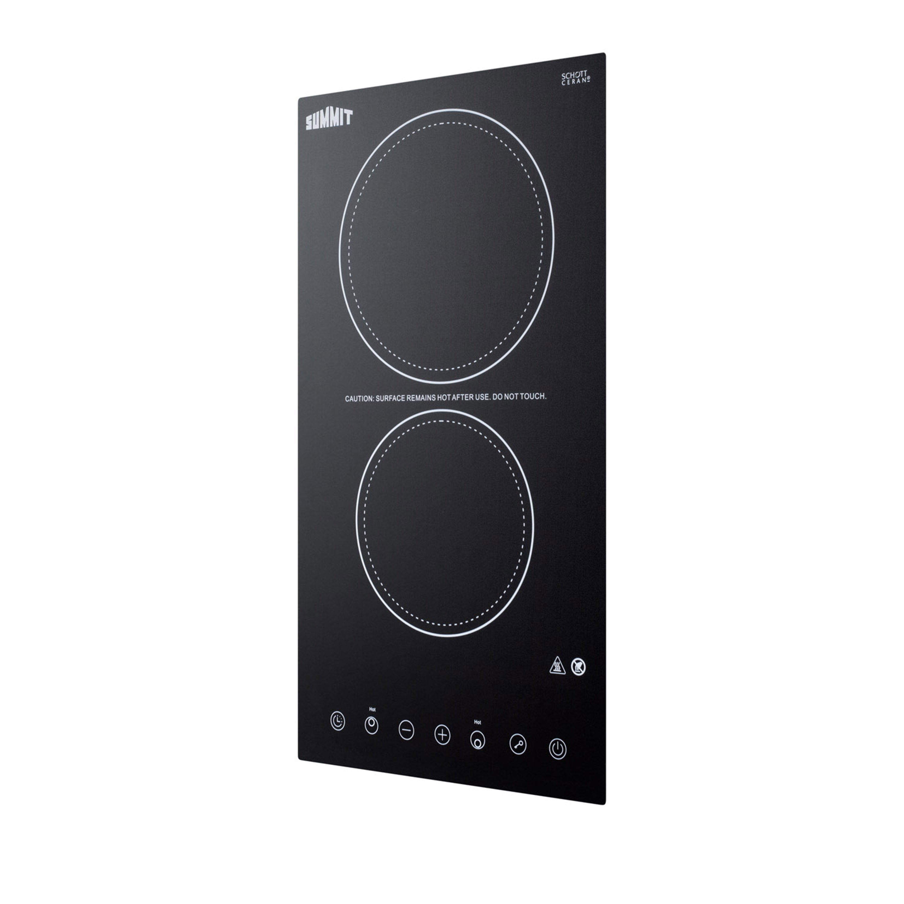 230V 2-burner cooktop in black ceramic Schott glass with digital touch controls, 3000W